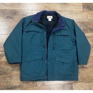 Vintage 80s 90s L.L. Bean Plaid Wool Lined Field Coat Green XL